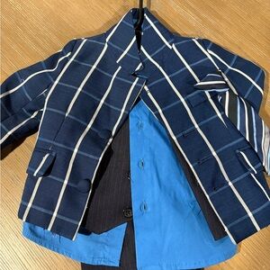 Nautica Brown Pinstripe Blazer with Blue Collar